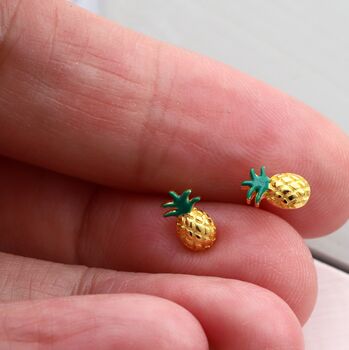 Mini Enamel Pineapple Stud Earrings, 2 of 4