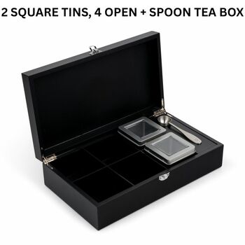 Tea Boxes Black Bamboo With High Quality Tins And Spoons, 4 of 6