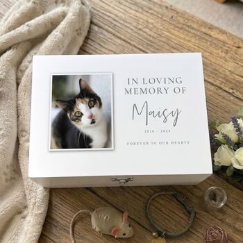 Personalised In Loving Memory Of Pet Photo White Wooden Memorial Keepsake Box 22cm | 27cm | 30cm, 2 of 12