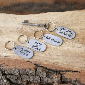 6th Anniversary Gift Custom Iron Keyring In Dog Tag Design, 5 of 7