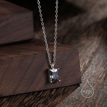 Sterling Silver Emerald Cut Cz Pendant Necklace, 2 of 12