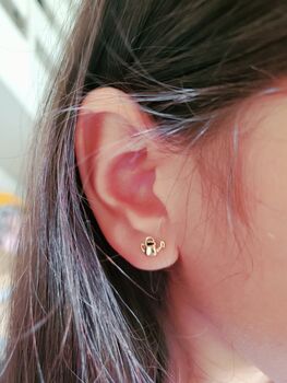 Cactus And Watering Can Mismatched Stud Earrings Set 14 K Gold Plated With Pearl, Gift For Her Plant Lover Jewellery, 4 of 9