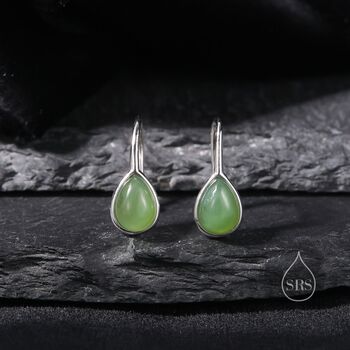Genuine Green Jade Pear Cut Drop Hook Earrings, 3 of 10