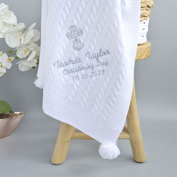 Personalised Christening Blanket With Pom Poms, 8 of 9