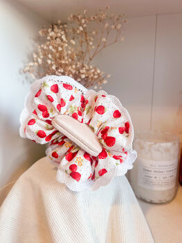 Ditsy Strawberry Lace Scrunchie, 2 of 4