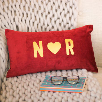 Personalised Initials Heart Velvet Cushion Couples Gift, 5 of 5