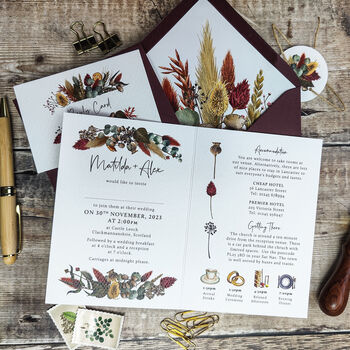 Autumn Dried Flowers Folded Wedding Invitation Suite, 4 of 7