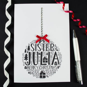 Personalised Sister Christmas Bauble Card, 6 of 7