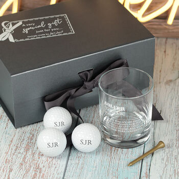 Golfer Dictionary Definition Whiskey Glass And Golf Balls Gift Set, 4 of 4