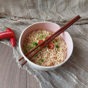 Handmade Speckled Pink Noodle Bowl With Chopsticks, 4 of 11