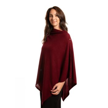 Burgundy 100% Cashmere Button Poncho Gift Boxed, 8 of 11