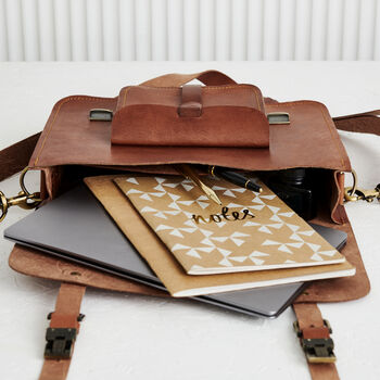 Personalised Lifetime Guarantee Handmade Leather Laptop Bag, 4 of 6