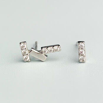 Sterling Silver Asymmetrical Crystal Bar Stud Earrings, 3 of 5