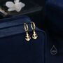 Anchor Huggie Hoop Earrings In Sterling Silver, thumbnail 2 of 11