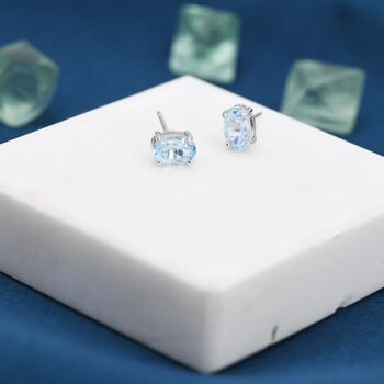 Natural Blue Topaz Stud Earrings Sterling Silver, 5 of 11