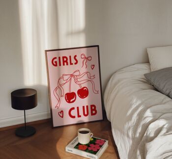 Girls Club Wall Art Print Pink Bows Cherries, 10 of 10