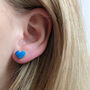 Blue Leather Heart Earrings, thumbnail 3 of 5