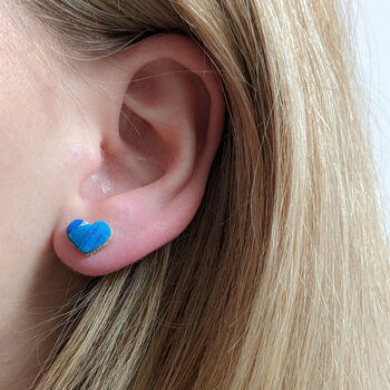 Blue Leather Heart Earrings, 3 of 5