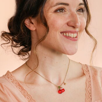 Stainless Steel Cherry Charm Pendant Necklace In Gold Plating, 3 of 4