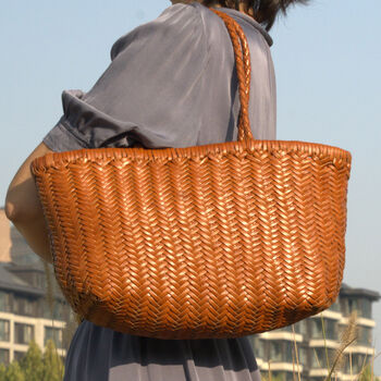 Handmade Woven Leather Tote Shopping Bag, 3 of 12