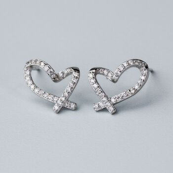 Sterling Silver Sparkly Heart Stud Earrings, 7 of 7