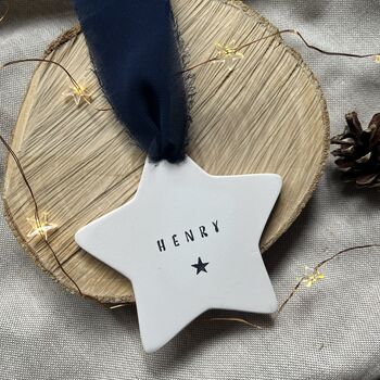 Personalised Handstamped Christmas Hanging Ceramic Star, 2 of 3
