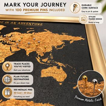 World Travel Map With Pins Cork Board Traveller Gifts, 2 of 10