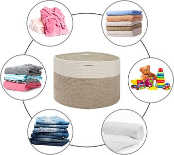 Woven Cotton Rope Basket White And Brown Storage Hamper, 2 of 4