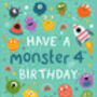Monster Birthday Card, Boys 4th Birthday Card, Aliens, thumbnail 3 of 3