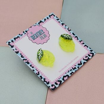 Lemon Citrus Glitter Stud Earrinfs, 2 of 4