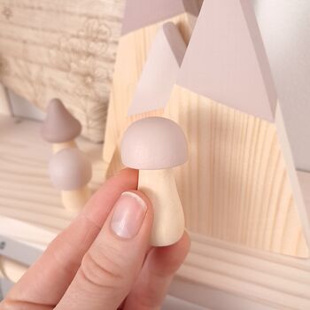 Wooden Mountain And Mushroom Nursery Decor Set Dusty Pink, 2 of 6