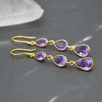 Amethyst Gold Plated Silver Drop Earrings, 7 of 8