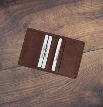 Men's Cardholder Wallet Italian Brown Leather Flapover Rfid Protected Personalised, 3 of 9