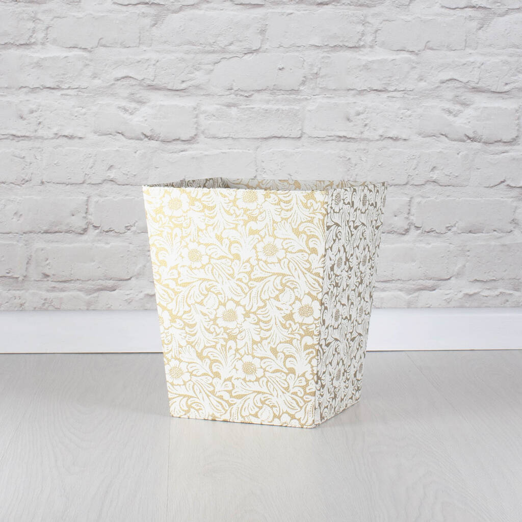 Large Recycled Gold Floral Waste Paper Bin By Heart & Parcel