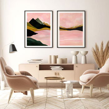 Pink Sky Mountain Landscape Set Of Three, 3 of 10
