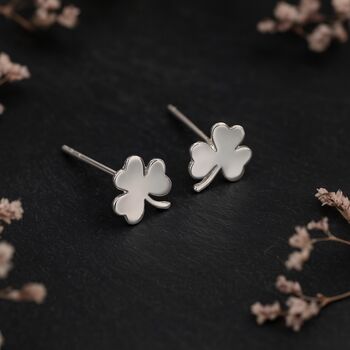 Sterling Silver Lucky Clover Stud Earrings, 6 of 6