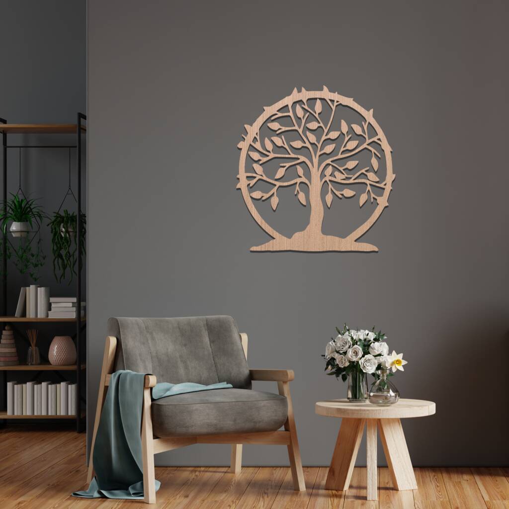 Wooden Tree Of Life Wall Art, Circular Tree Wall Decor By Duke Craft