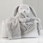 Personalised Grey Bunny Rabbit Unisex Baby Comforter, thumbnail 2 of 9