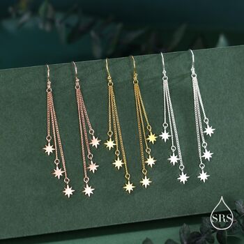 Delicate Starburst Cascade Dangle Drop Hook Earrings In Sterling Silver, 2 of 10