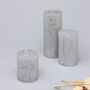 G Decor Adelle Silver Veil Signature Waxwork Pillar Candle In Frosted Metallic Grey, thumbnail 1 of 5