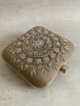 Gold Raw Silk Mandala Design Square Clutch Bag, 6 of 9