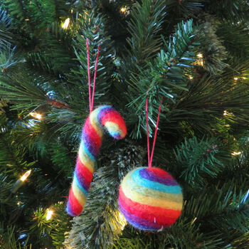 Handmade Felt Rainbow Candy Cane Christmas Decoration, 2 of 3