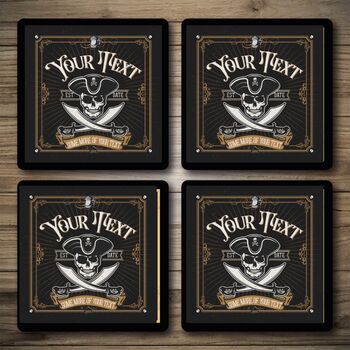 Personalised Bar Runner And Coasters Jolly Roger, 3 of 8