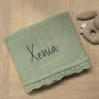 Personalised Knitted Baby Blanket Sage Green, thumbnail 9 of 9