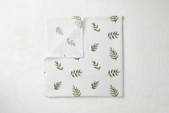 Luxury Green Leaf Organic Bamboo Muslin Swaddle Blanket, 2 of 4