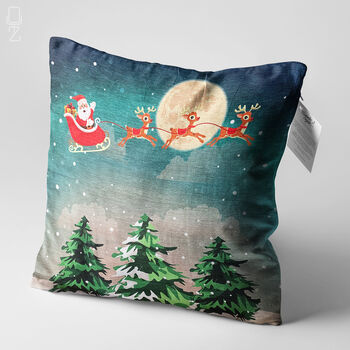 Christmas Cushion Cover With Santa And Fly Reindeers, 3 of 7