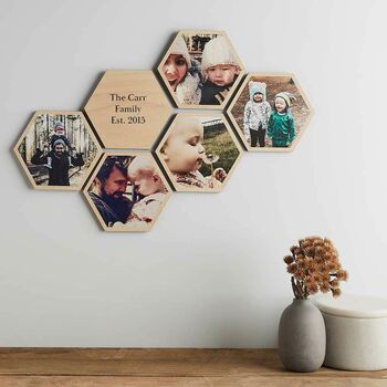Personalised Photo Wooden Hexagon Wall Art Set, 3 of 5