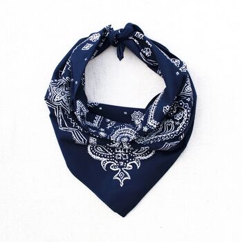 Navy Blue Sketchy Paisley Cotton Bandana, 2 of 4