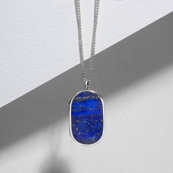 Men's Large Lapis Dog Tag Locket 925 Silver, 2 of 7