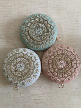 Ivory Round Handcrafted Mandala Design Clutch, 8 of 8